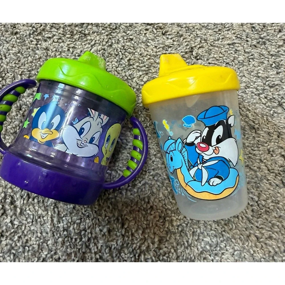 Vintage Tweety Bird‎ Gerber Sippy Cups Lot Warner Bros Looney Tunes Baby Cups